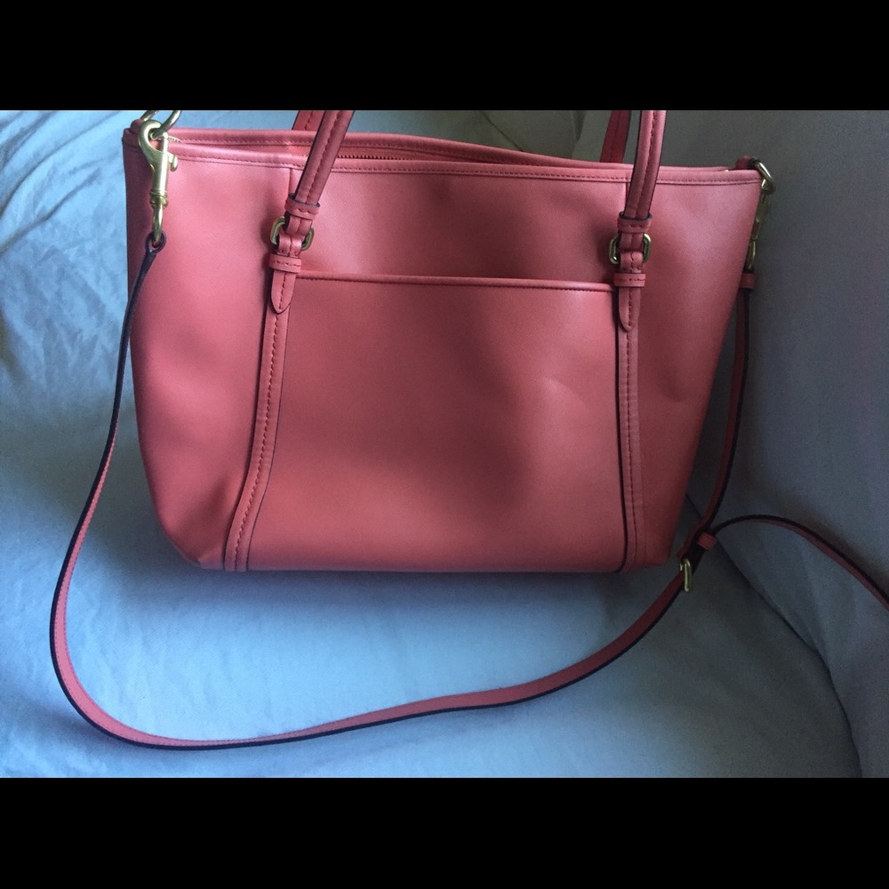 Auth Coach Crossbody Handbag Purse Salmon Colored - Picture 3 of 8